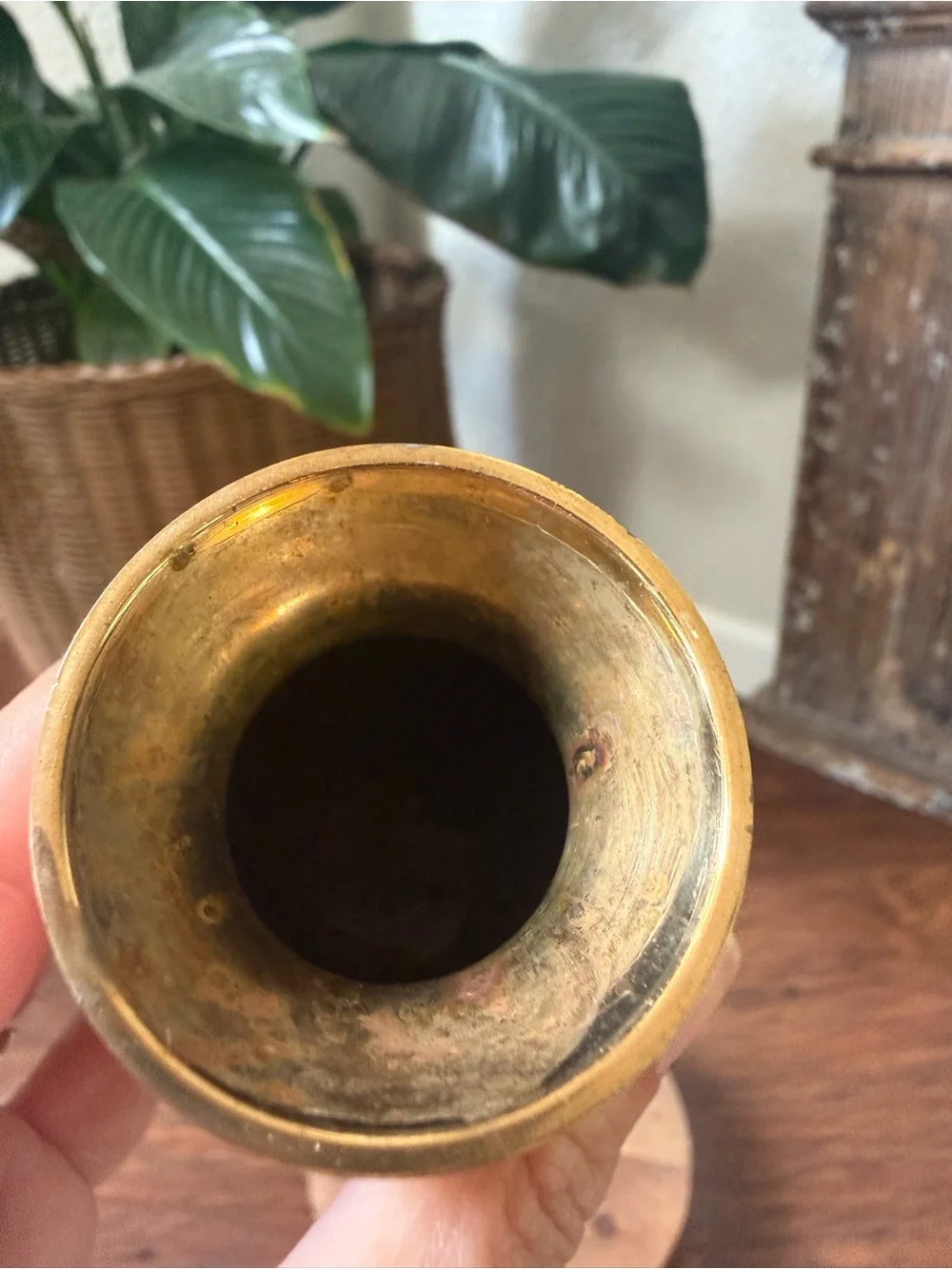 Vintage Miniature Pink Enamel On Brass Bud Vase 3.5” Tall RARE